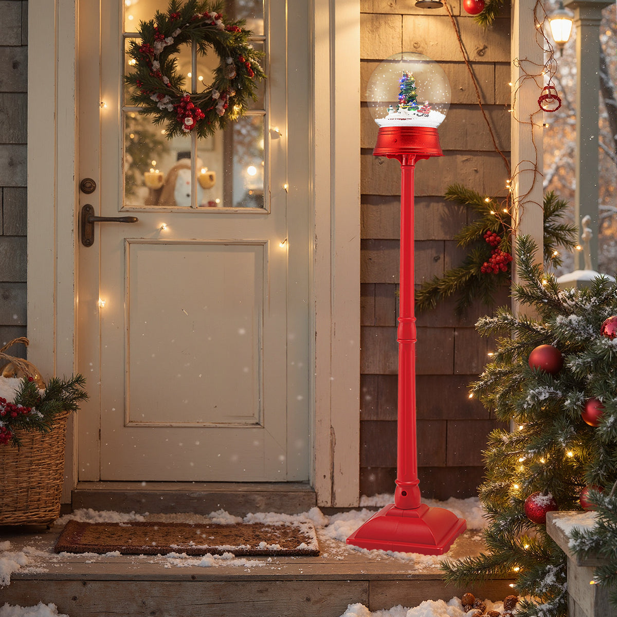5 Ft Musical Christmas Street Lamp with 8 Tunes and Blowing Snow-Red