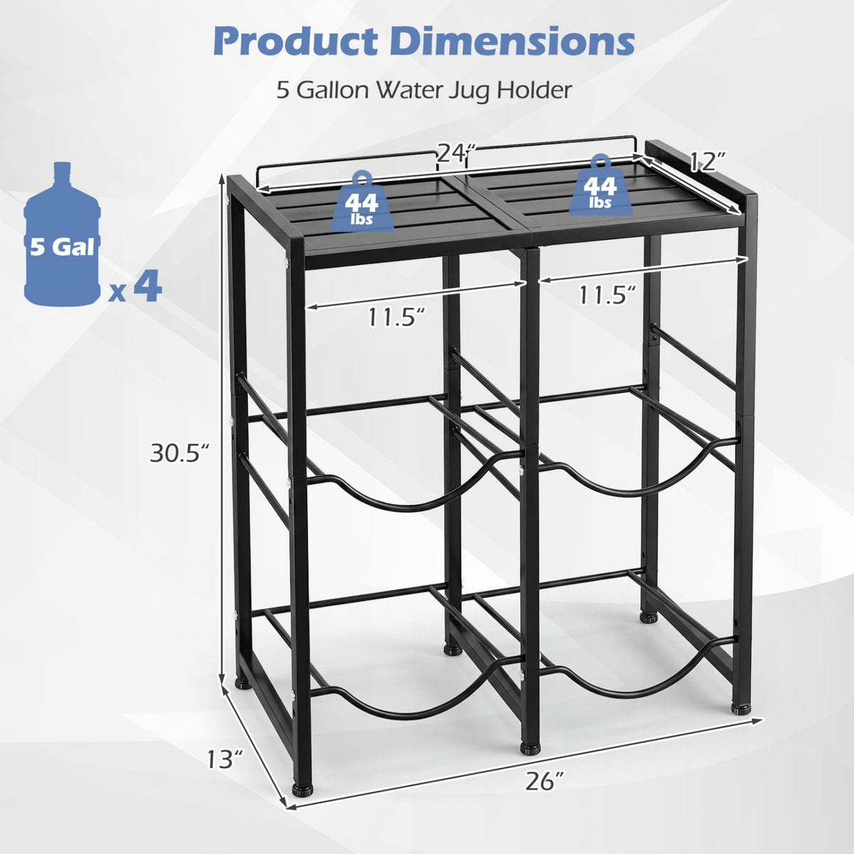 5 Gallon Water Jug Holder for 4 Bottles-Black