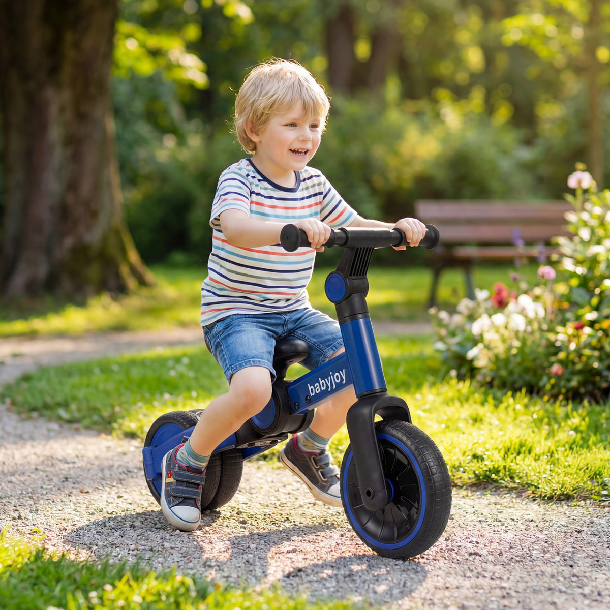 5-In-1 Toddler Bike Kids Balance Bike with Removable Pedals-Blue
