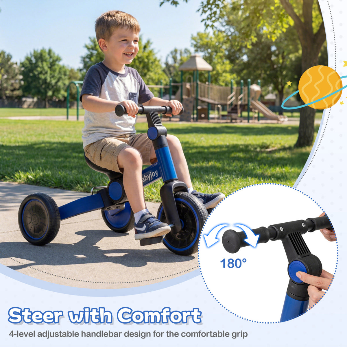 5-In-1 Toddler Bike Kids Balance Bike with Removable Pedals-Blue