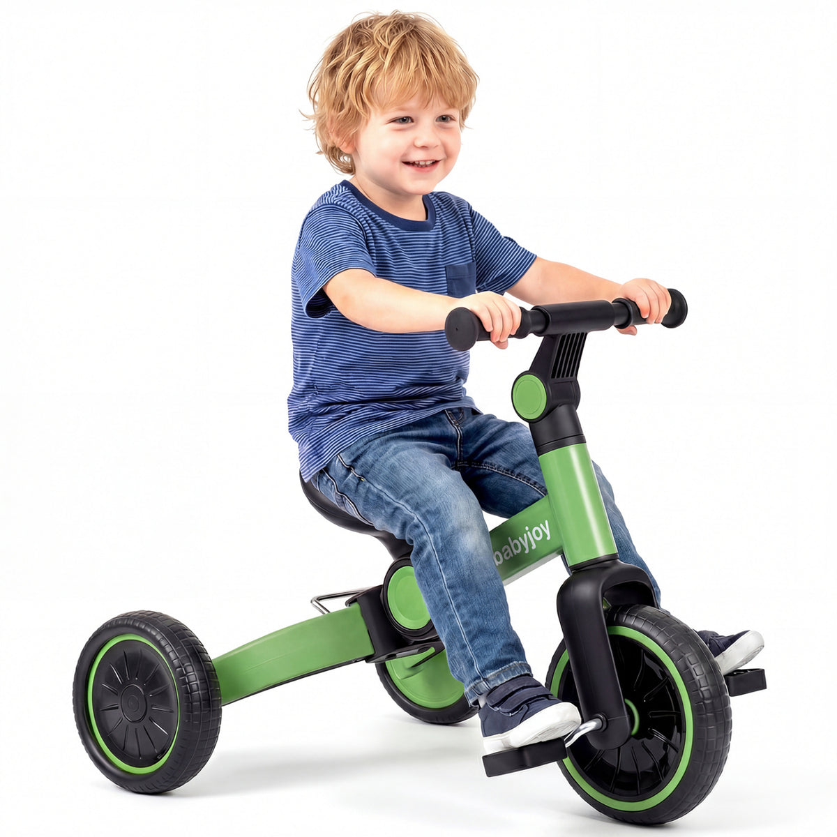 5-In-1 Toddler Bike Kids Balance Bike with Removable Pedals-Green