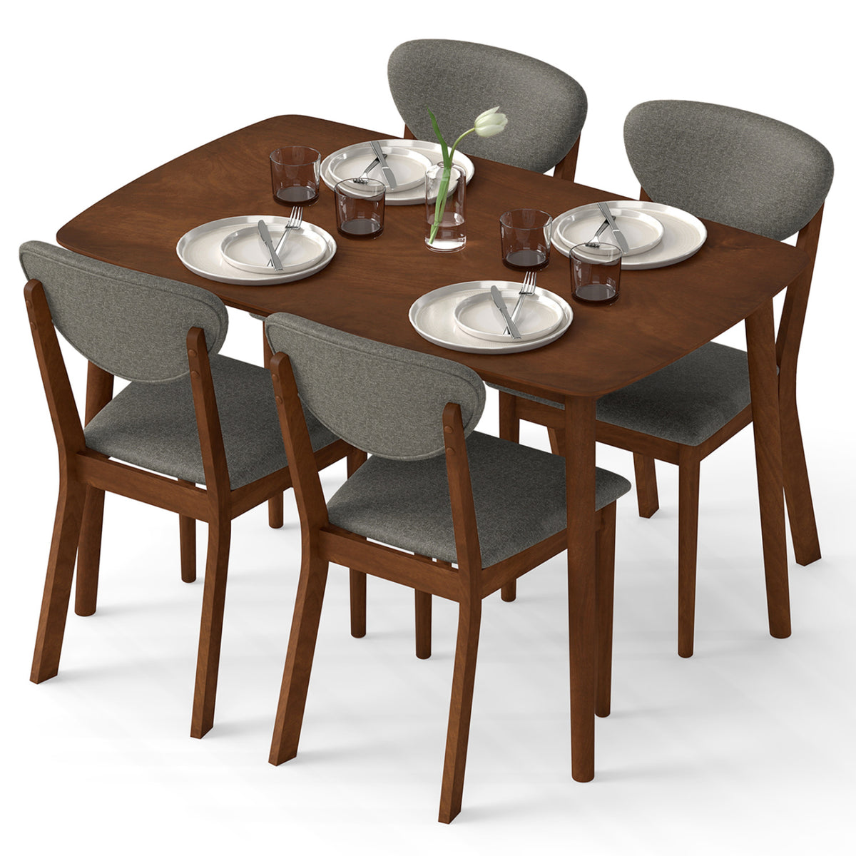 5-Piece Dining Set for 4 with Rectangular Table & Fabric Chairs for Living Room-Gray