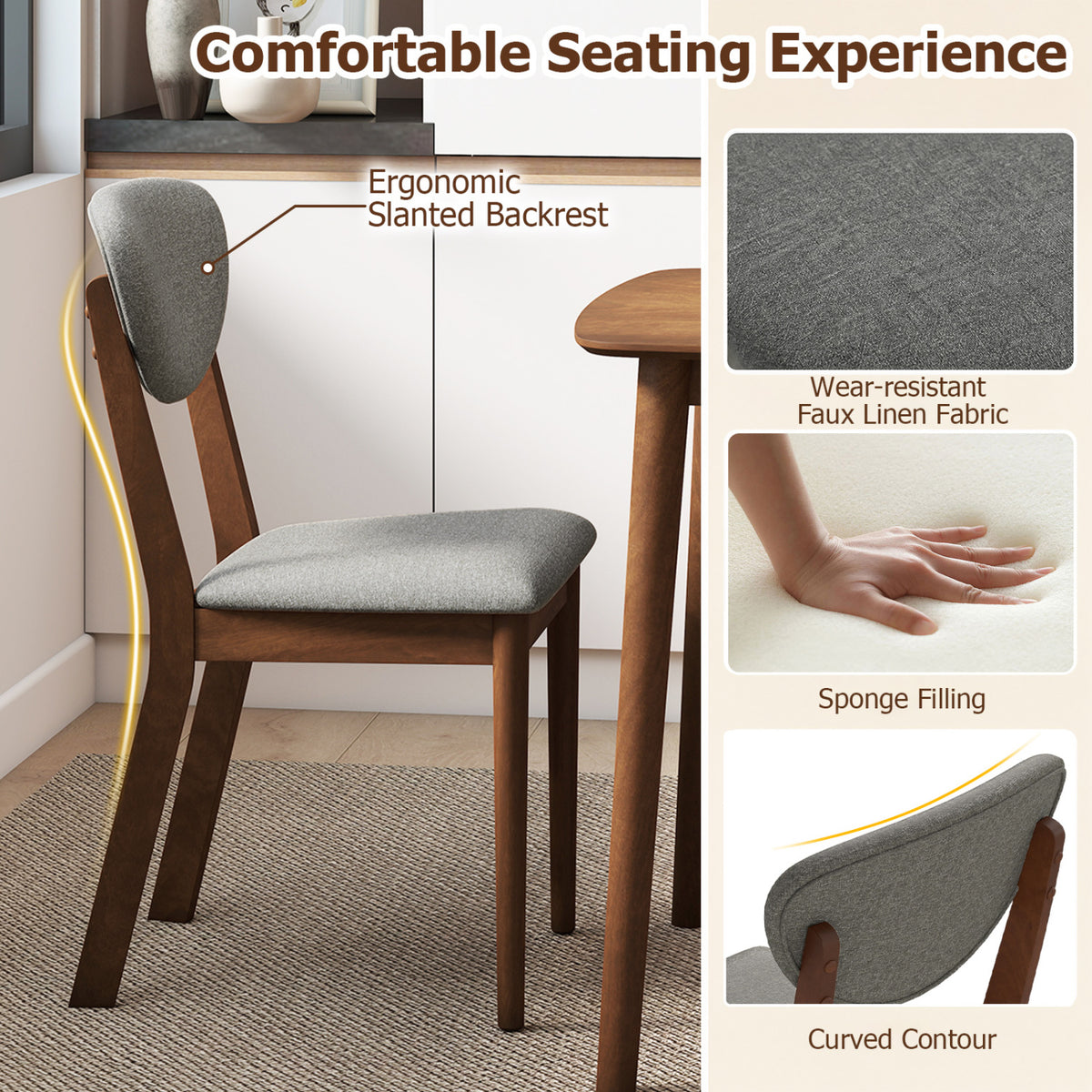 5-Piece Dining Set for 4 with Rectangular Table & Fabric Chairs for Living Room-Gray