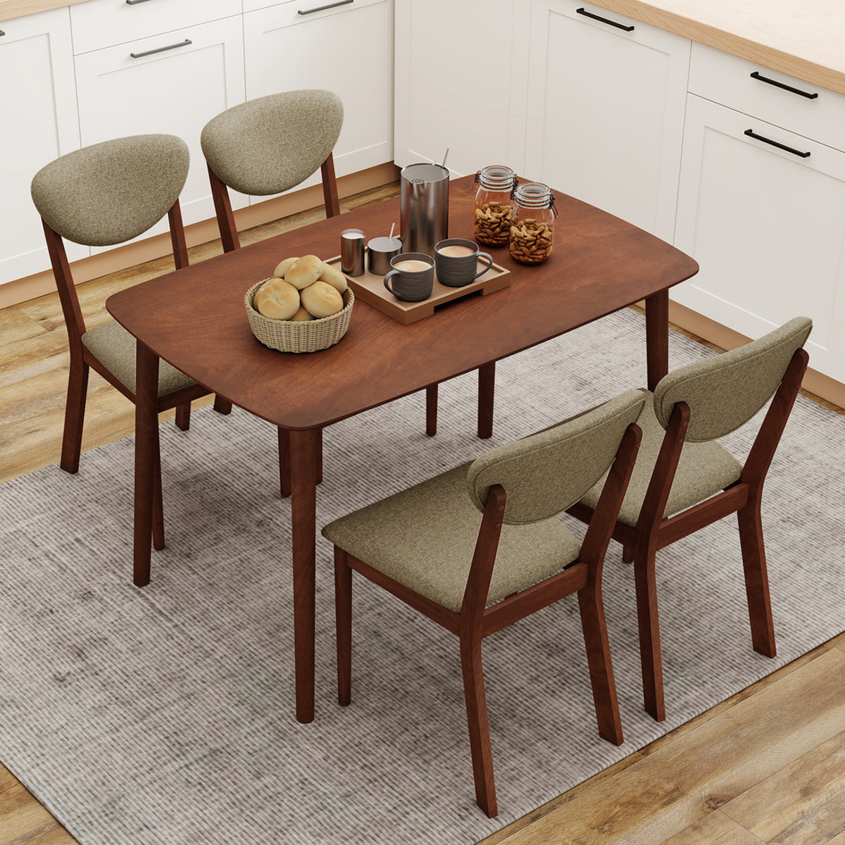 5-Piece Dining Set for 4 with Rectangular Table & Fabric Chairs for Living Room-Beige