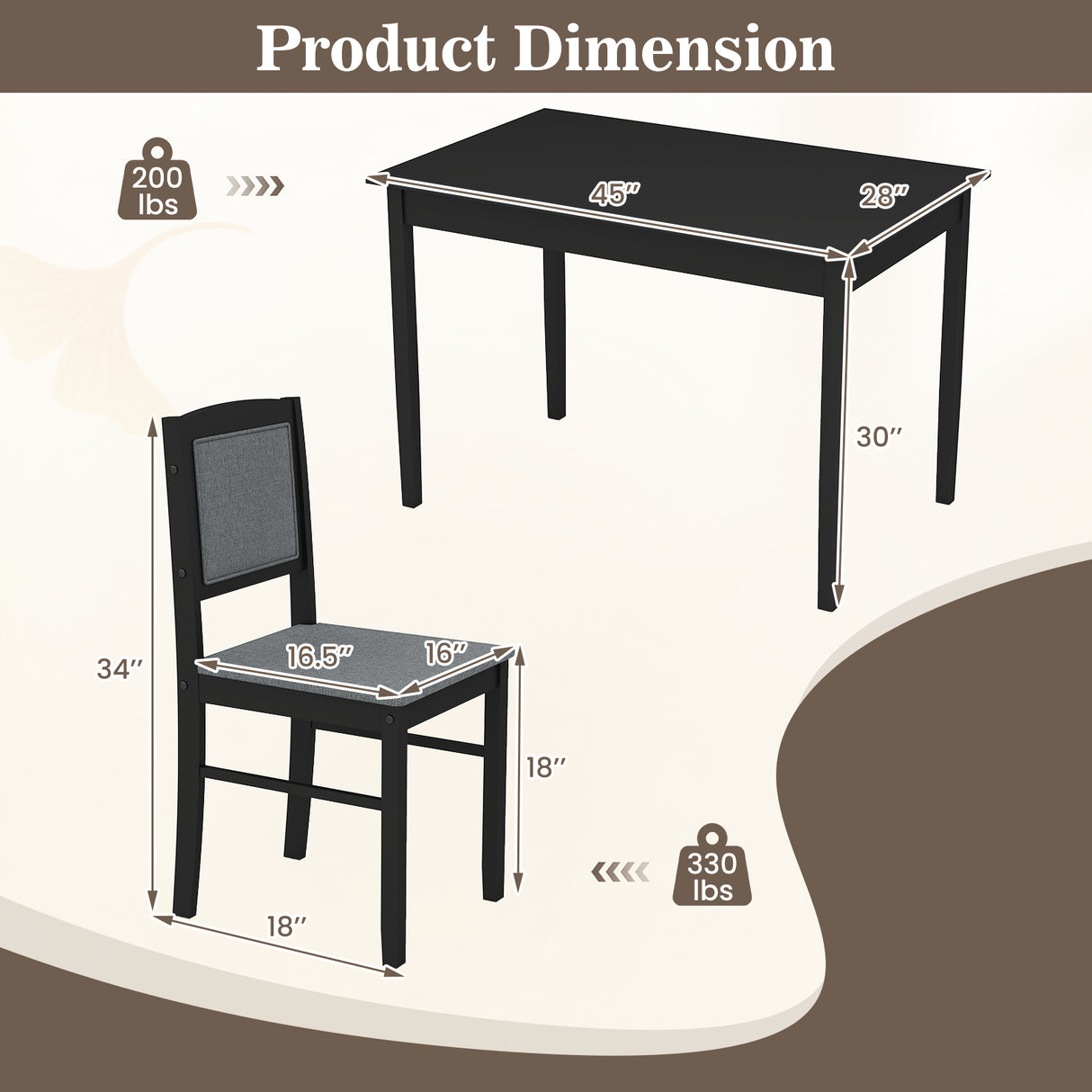 5-Piece Dining Set for 4 with Rubber Wood Legs for Small Dining Room-Gray