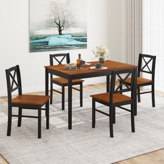 5 Piece Dining Table Set with Rectangular Kitchen Table and 4 Chairs for 4 People-Coffee