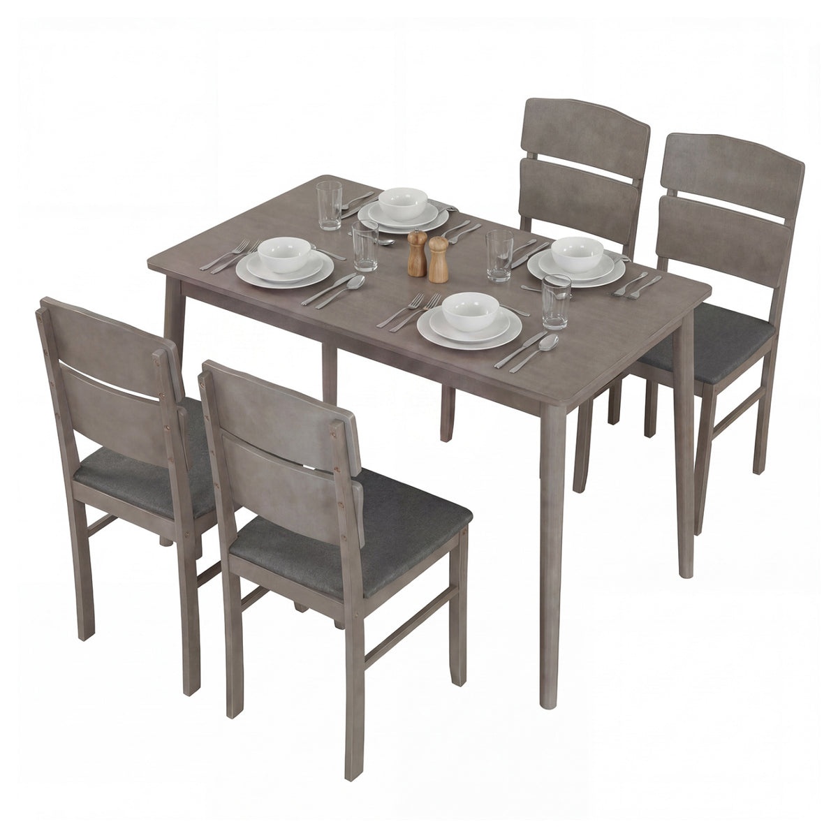 5-Piece Dining Table Set with High Curved Back for 4 People-Gray
