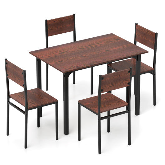 5 Piece Dining Table Set Industrial Style Kitchen Table and Chairs for 4-Walnut