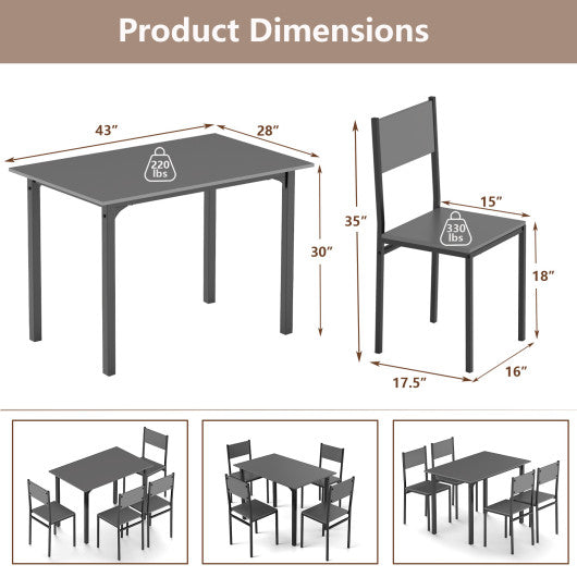 5 Piece Dining Table Set Industrial Style Kitchen Table and Chairs for 4-Grey