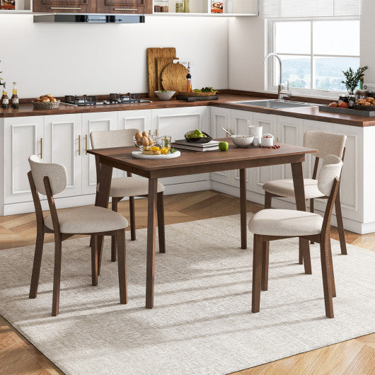 5-Piece Dining Table Set for 4 with Rubber Wood Frame and Padded Set-Brown