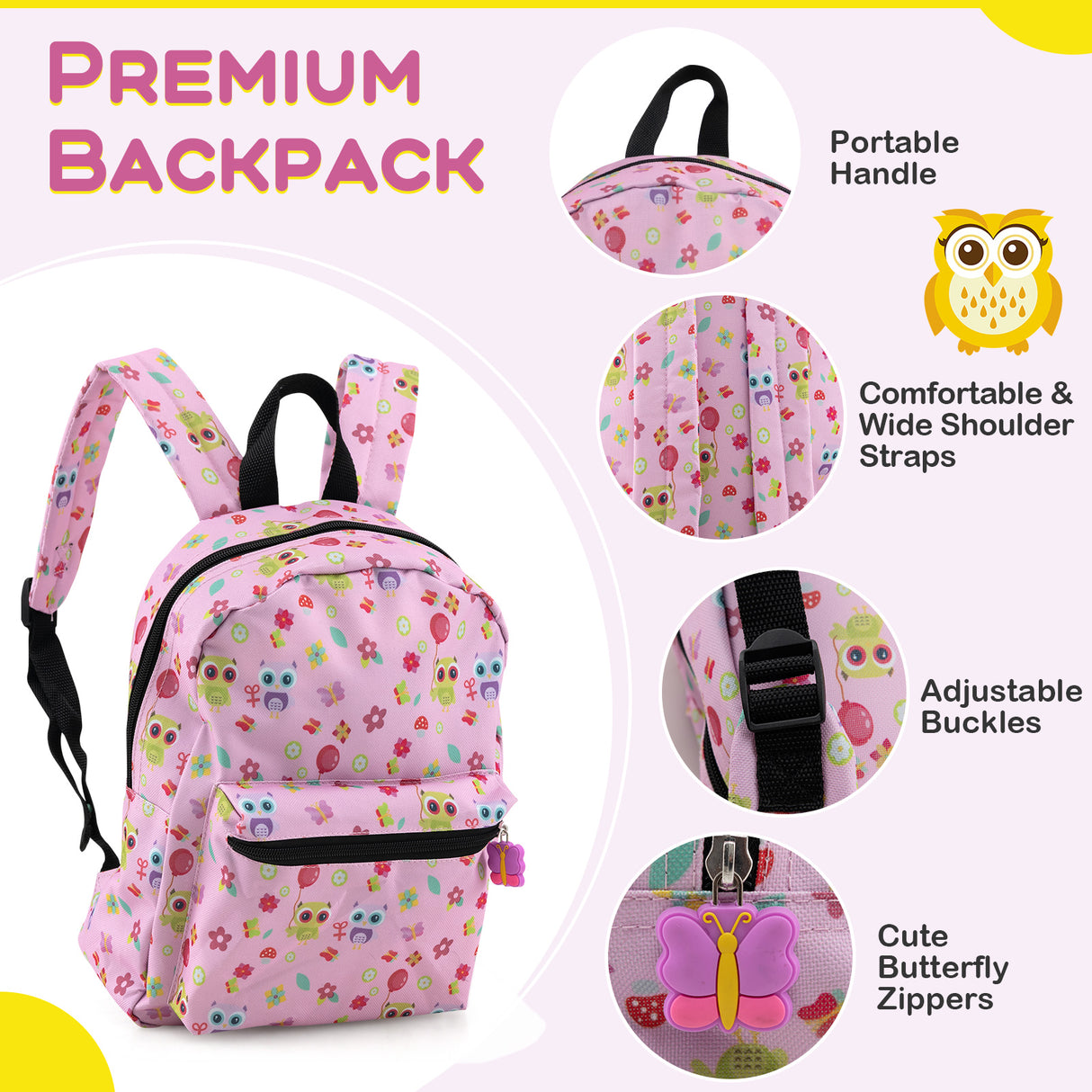 5 Piece Kids Luggage Set with Backpack Neck Pillow Name Tag Lunch Bag-Pink