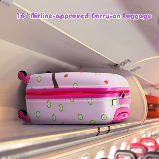 5 Piece Kids Luggage Set with Backpack Neck Pillow Name Tag Lunch Bag-Pink