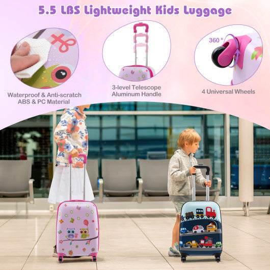 5 Piece Kids Luggage Set with Backpack Neck Pillow Name Tag Lunch Bag-Pink