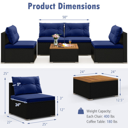 5 Piece Outdoor Furniture Set with Solid Tabletop and Soft Cushions-Navy
