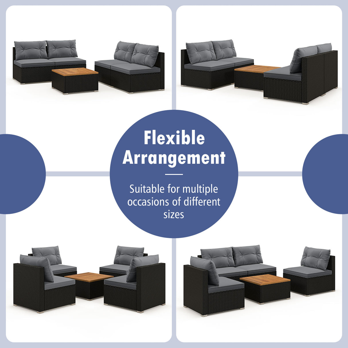 5 Piece Outdoor Furniture Set with Solid Tabletop and Soft Cushions-Gray