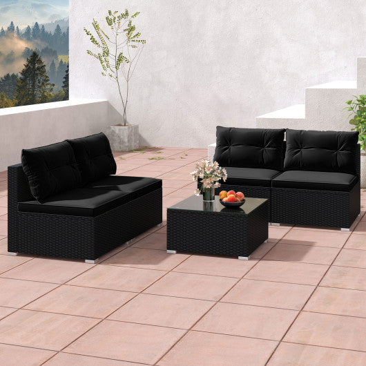 5-Piece Outdoor Patio Furniture Set with Cushions and Coffee Table-Black