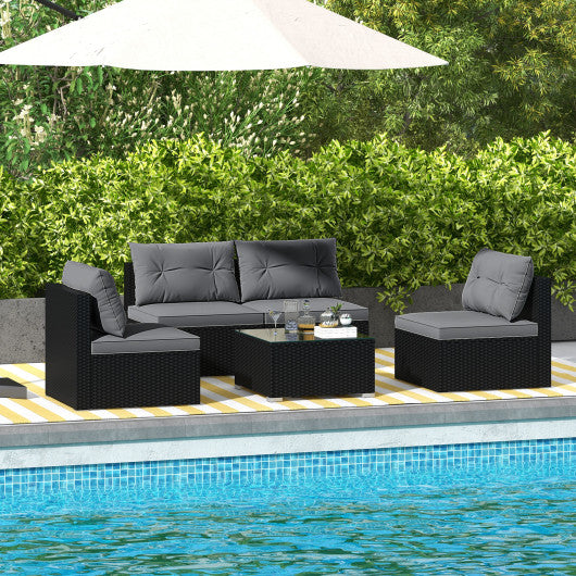 5-Piece Outdoor Patio Furniture Set with Cushions and Coffee Table-Gray