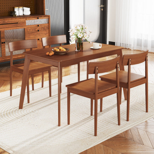 5 Piece Wood Dining Table Set with Rubber Wood Frame and 4 Chairs-Walnut