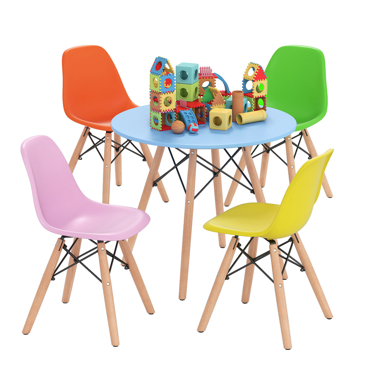5 Pieces Kids Mid-Century Modern Table Chairs Set