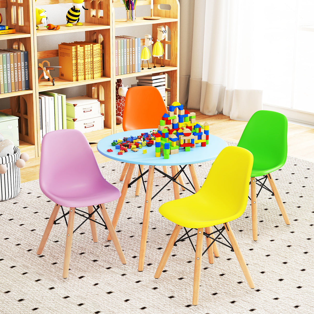 5 Pieces Kids Mid-Century Modern Table Chairs Set