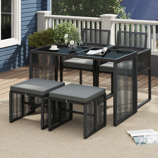 5 Pieces Outdoor Conversation Set with Removable Cushions for Backyard Porch-Gray