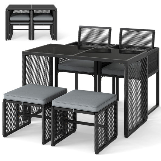 5 Pieces Outdoor Conversation Set with Removable Cushions for Backyard Porch-Gray