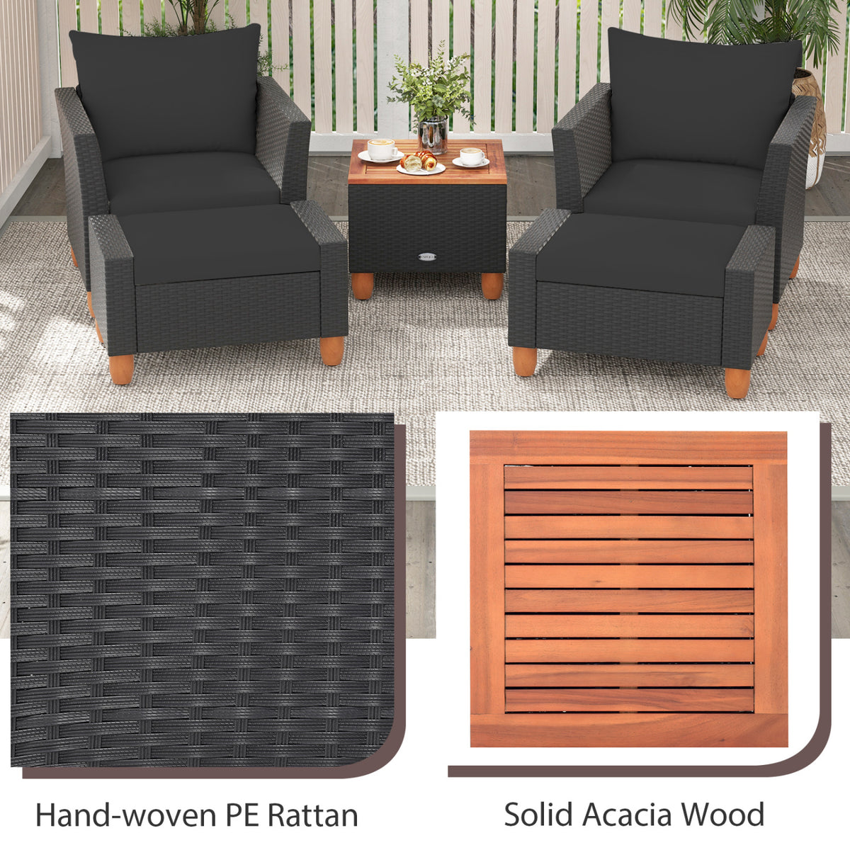 5 Pieces Patio Furniture Set with Loveseat and Armchairs for Porch-Black