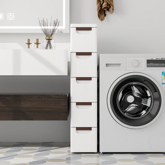 3/4/5/6-Drawer Rolling Organizer Unit Narrow Storage Cabinet with Built-In Wheels for Small Space-5-Drawer