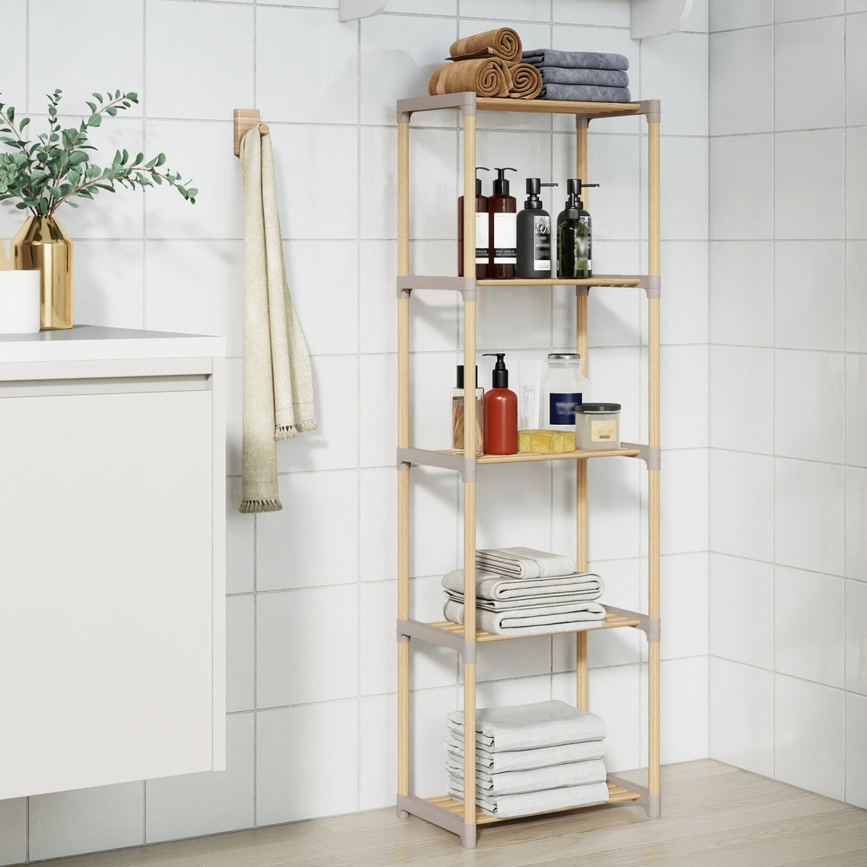 5-Tier Bookshelf with Open Shelves for Home Office and Bathroom-5-Tier