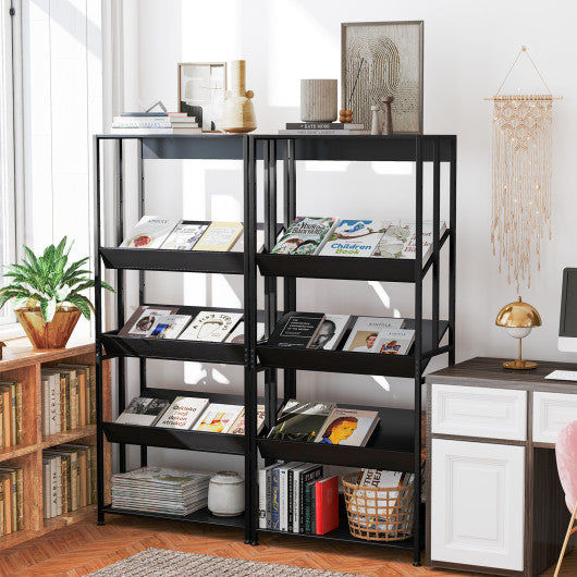 5-Tier Bookshelf with Adjustable and Tiltable Shelves-Black