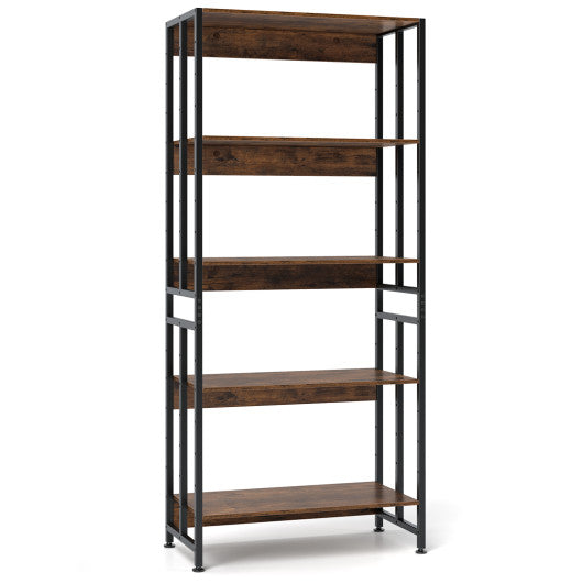 5-Tier Bookshelf with Adjustable and Tiltable Shelves-Rustic Brown