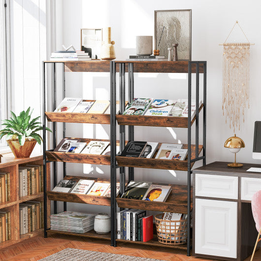 5-Tier Bookshelf with Adjustable and Tiltable Shelves-Rustic Brown