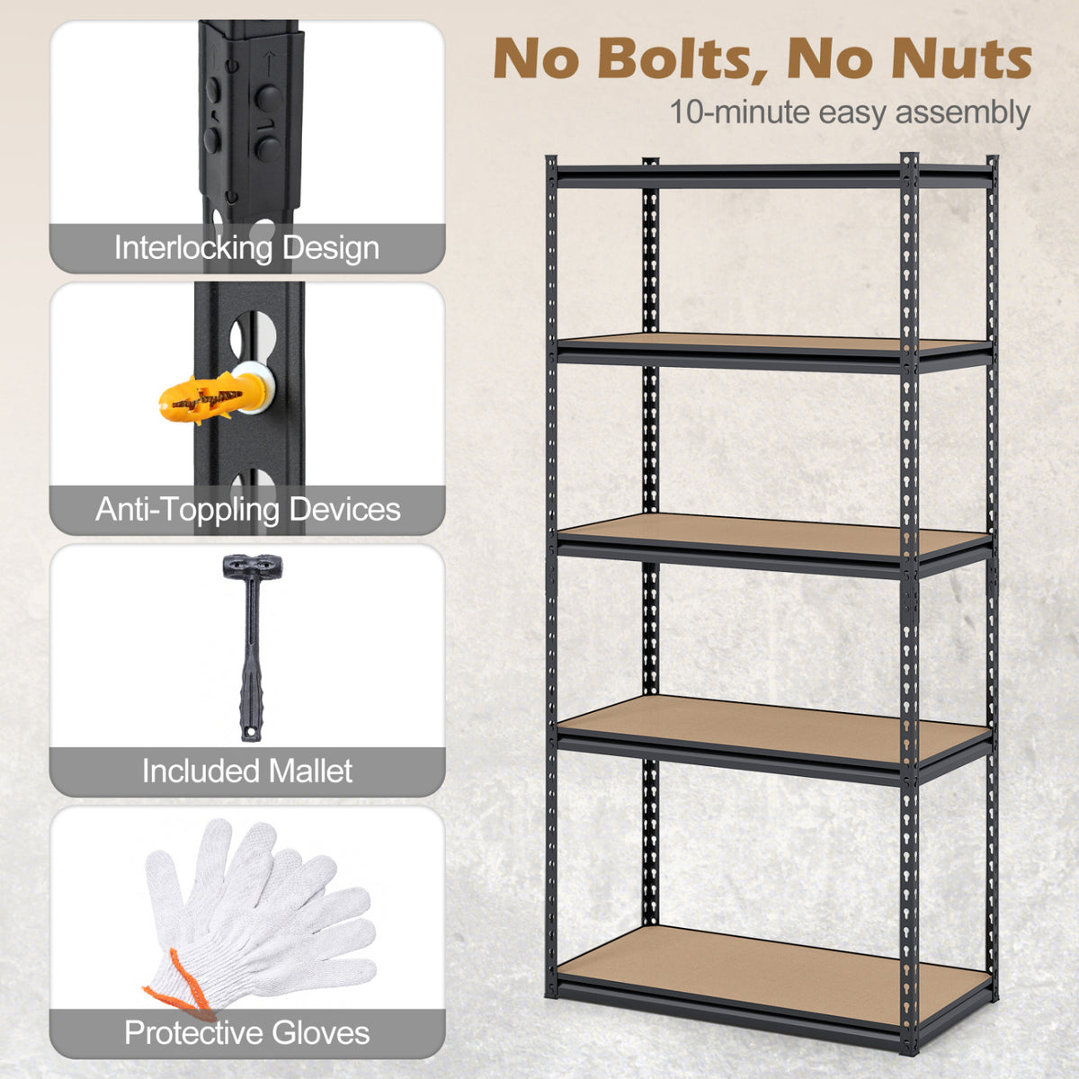 5-Tier Garage Shelving Unit 2200 LBS Metal Storage Shelves Adjustable Utility Rack-Set of 2