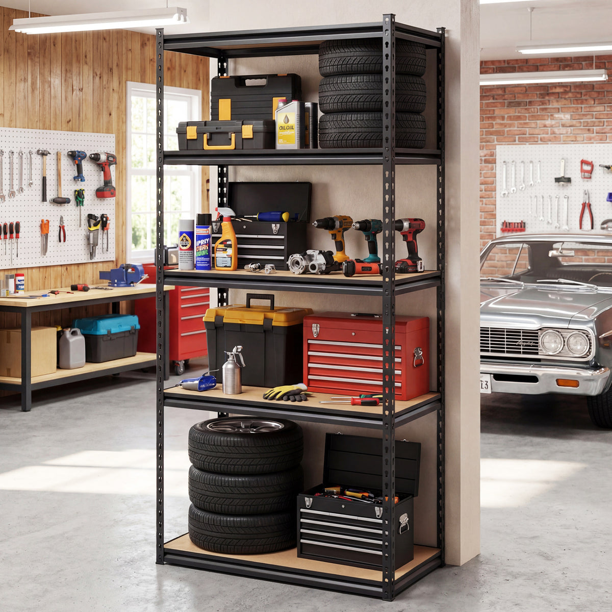 5-Tier Garage Shelving Unit 2200 LBS Metal Storage Shelves Adjustable Utility Rack-Set of 2