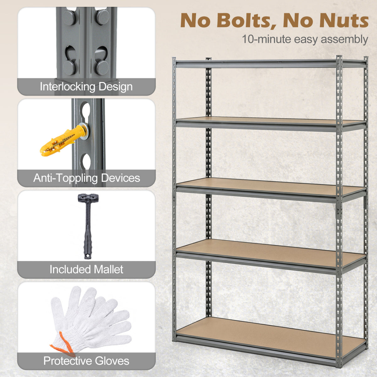5-Tier Garage Shelving Unit 2200 LBS Metal Storage Shelves Adjustable Utility Rack for Warehouse-1 piece