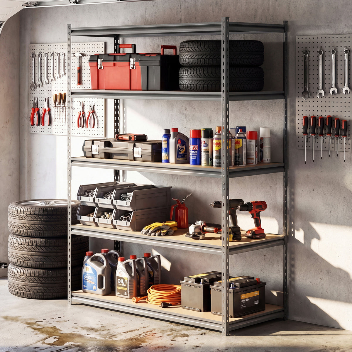 5-Tier Garage Shelving Unit 2200 LBS Metal Storage Shelves Adjustable Utility Rack for Warehouse-1 piece
