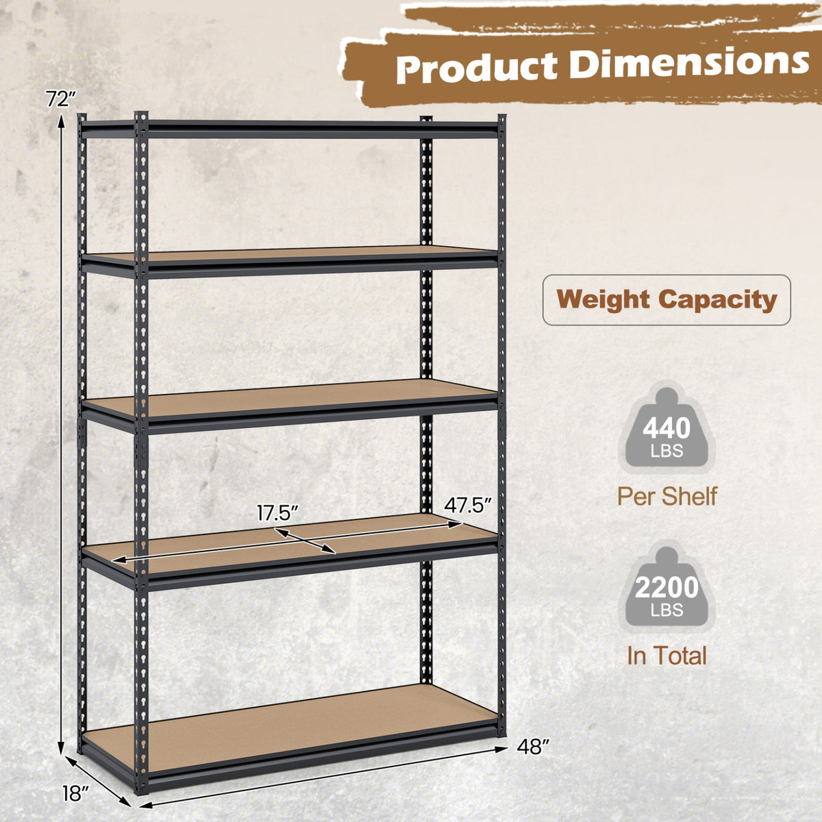 5-Tier Garage Shelving Unit for Warehouse and Basement-Set of 3