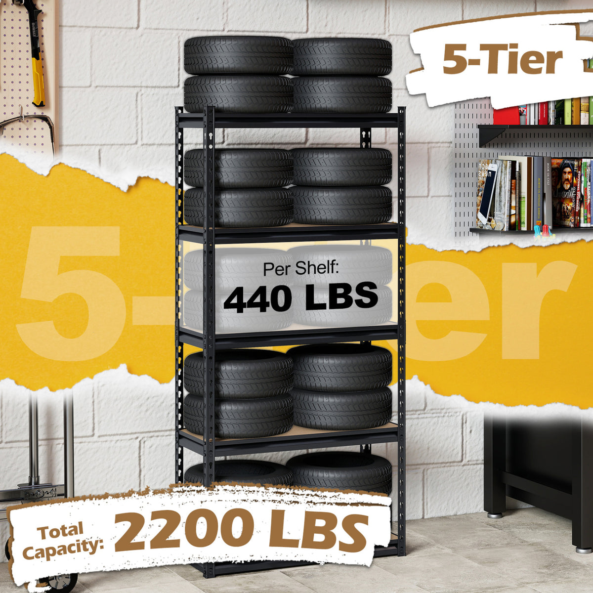5-Tier Garage Shelving Unit 2200 LBS Heavy Duty Metal Storage Shelves-Set of 3