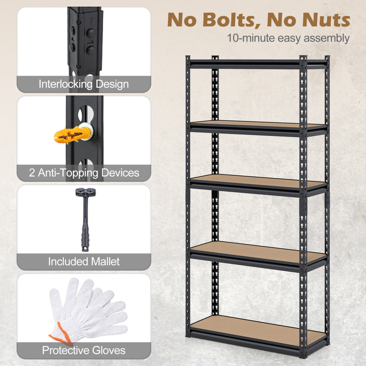 5-Tier Garage Shelving Unit 2200 LBS Heavy Duty Metal Storage Shelves-Set of 2