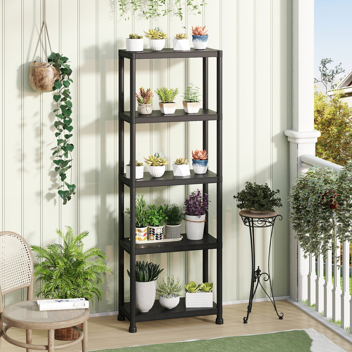 5-Tier Heavy-Duty Plastic Storage Shelves Freestanding Garage Shelving Unit
