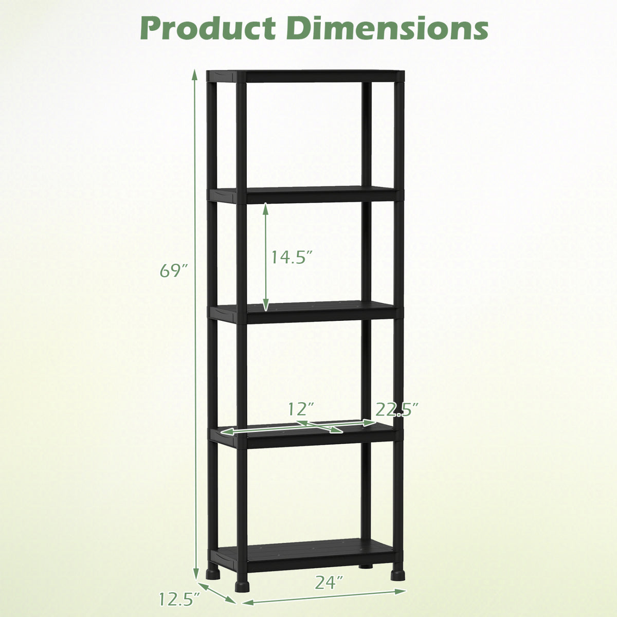 5-Tier Heavy-Duty Plastic Storage Shelves Freestanding Garage Shelving Unit