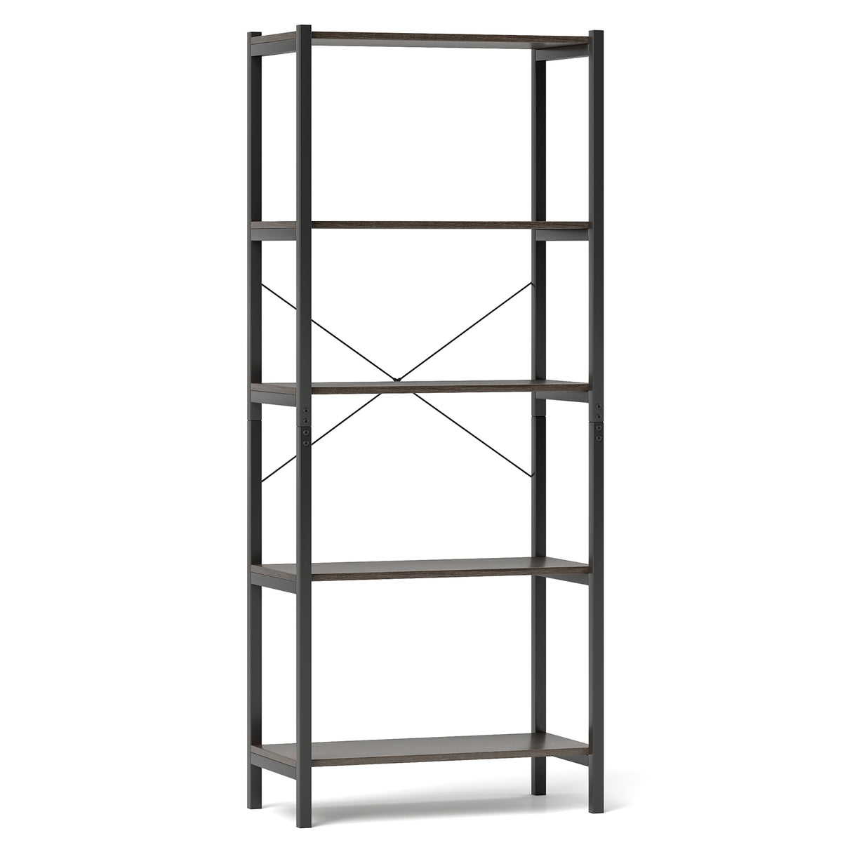 5-Tier Industrial Bookshelf Display Storage Rack with Metal Frame-Gray