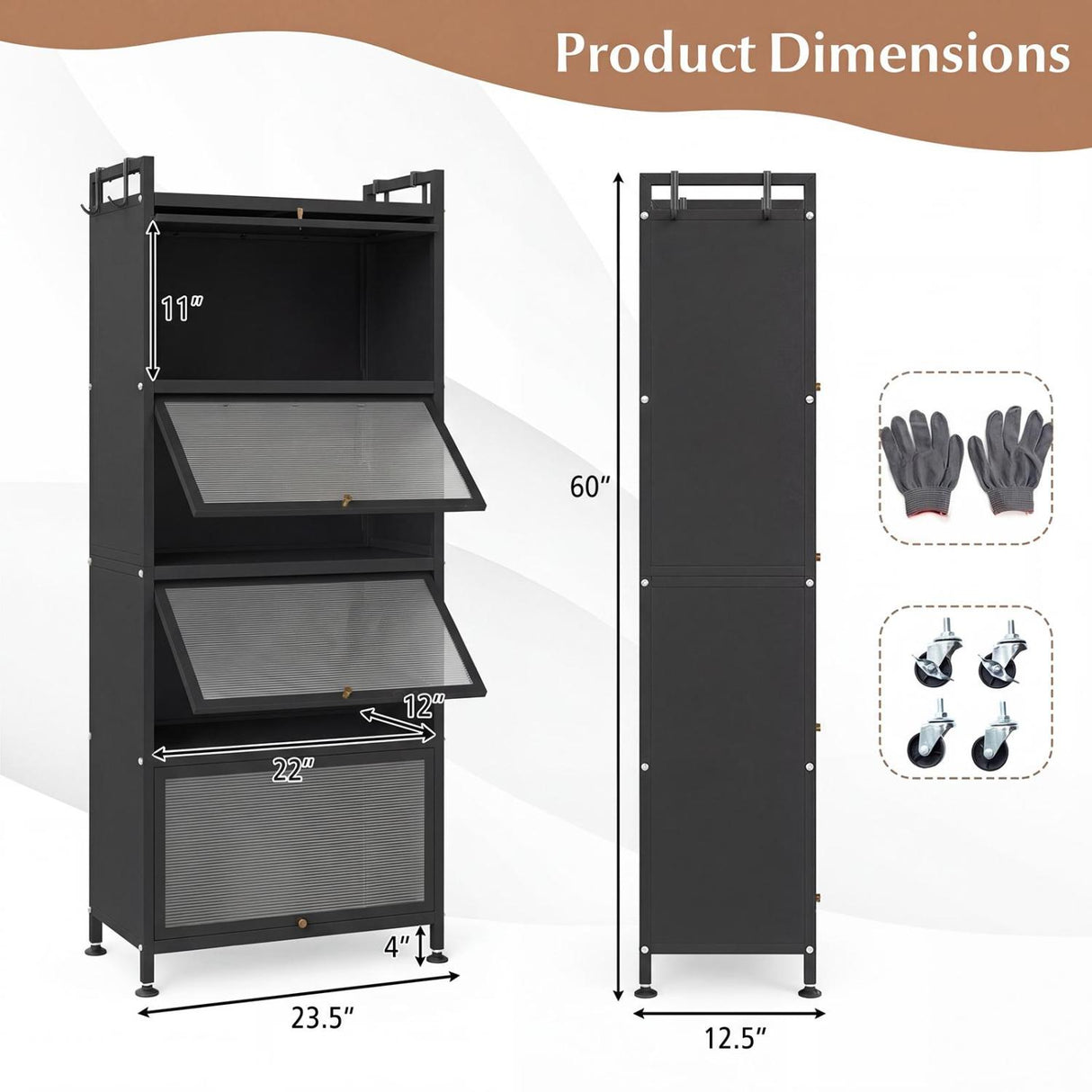 5-Tier Kitchen Baker's Rack with Flip-up PC Doors-Black