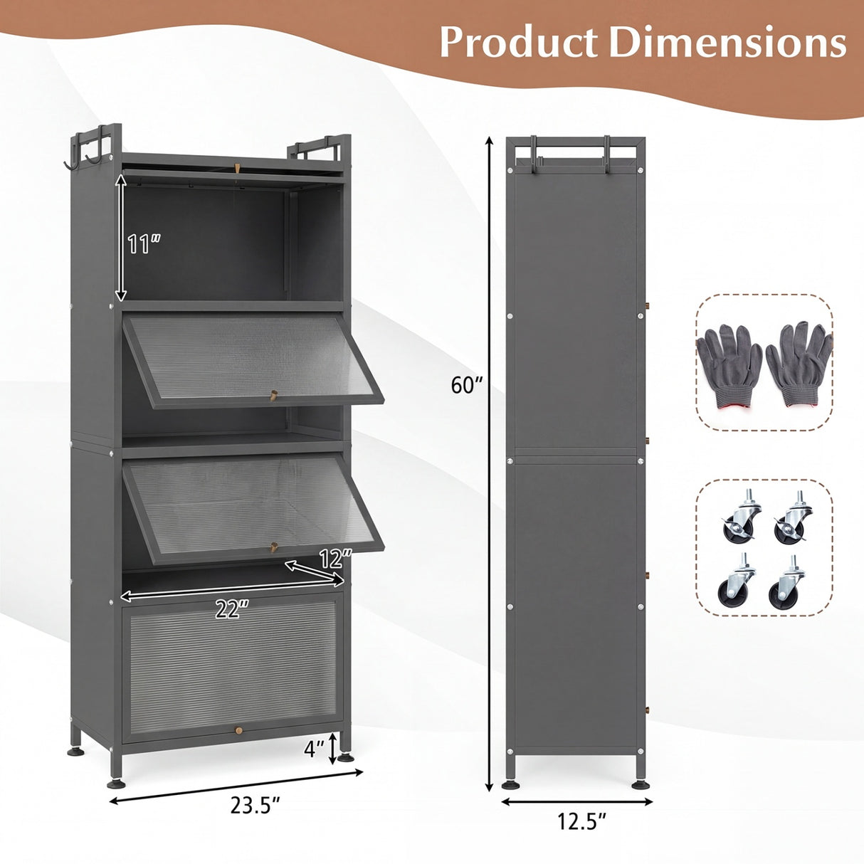 5-Tier Kitchen Baker's Rack with Flip-up PC Doors-Gray