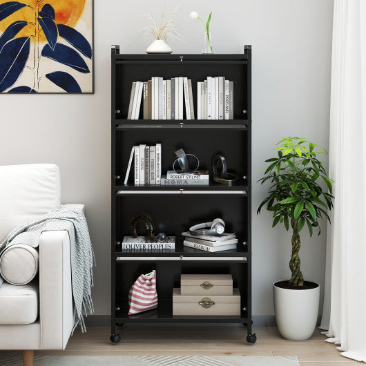 5-Tier Kitchen Pantry Storage Cabinet with Flip-Up Doors-Black