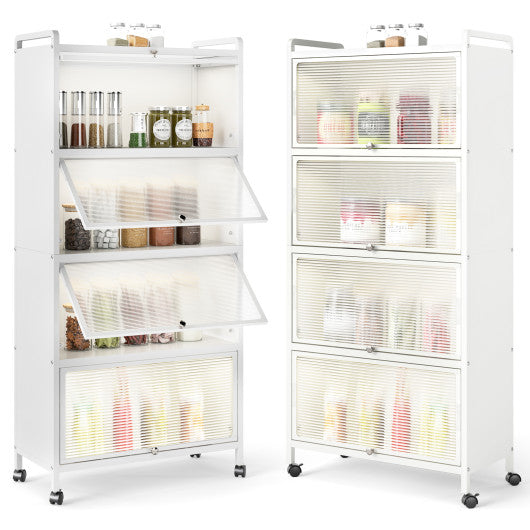5-Tier Kitchen Pantry Storage Cabinet with Flip-Up Doors-White
