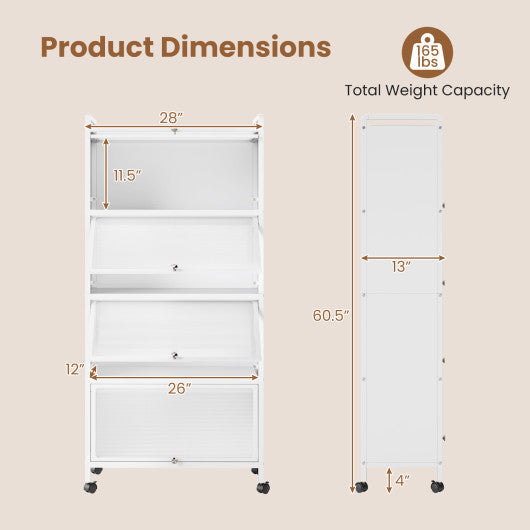 5-Tier Kitchen Pantry Storage Cabinet with Flip-Up Doors-White