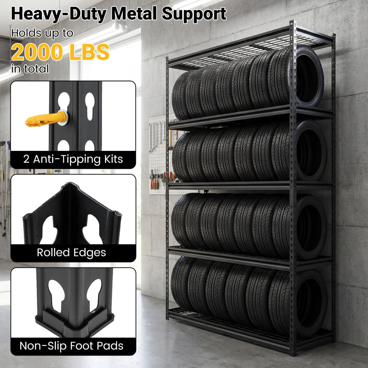 5-Tier Metal Shelving Unit 2000 lbs Capacity with Adjustable Wire Racks Set of 1