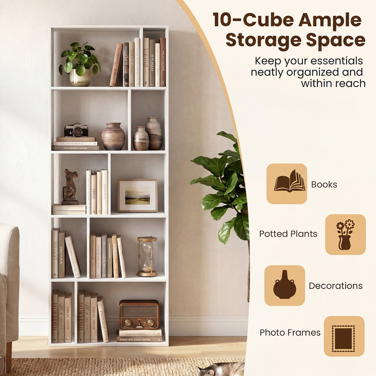 5-Tier Modern Bookshelf with Open Back and 2 Anti-Tipping Kits-White
