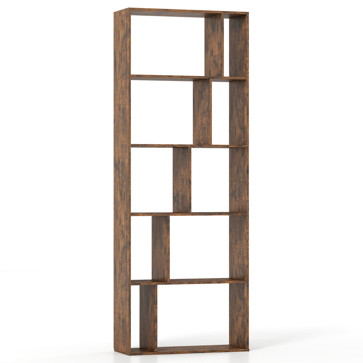 5-Tier Modern Bookshelf with Open Back and 2 Anti-Tipping Kits-Brown